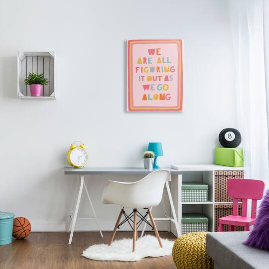 Stupell Industries Figuring Out as We Go Phrase Playful Pink Shapes Canvas Wall Art